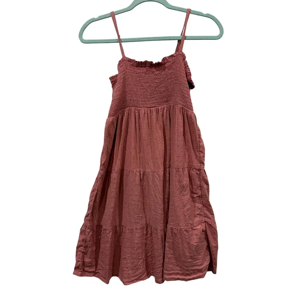 Old Navy Girls XL 14-16 Dusty Rose Smocked Tiered Dobby Cami Sundress Terracotta